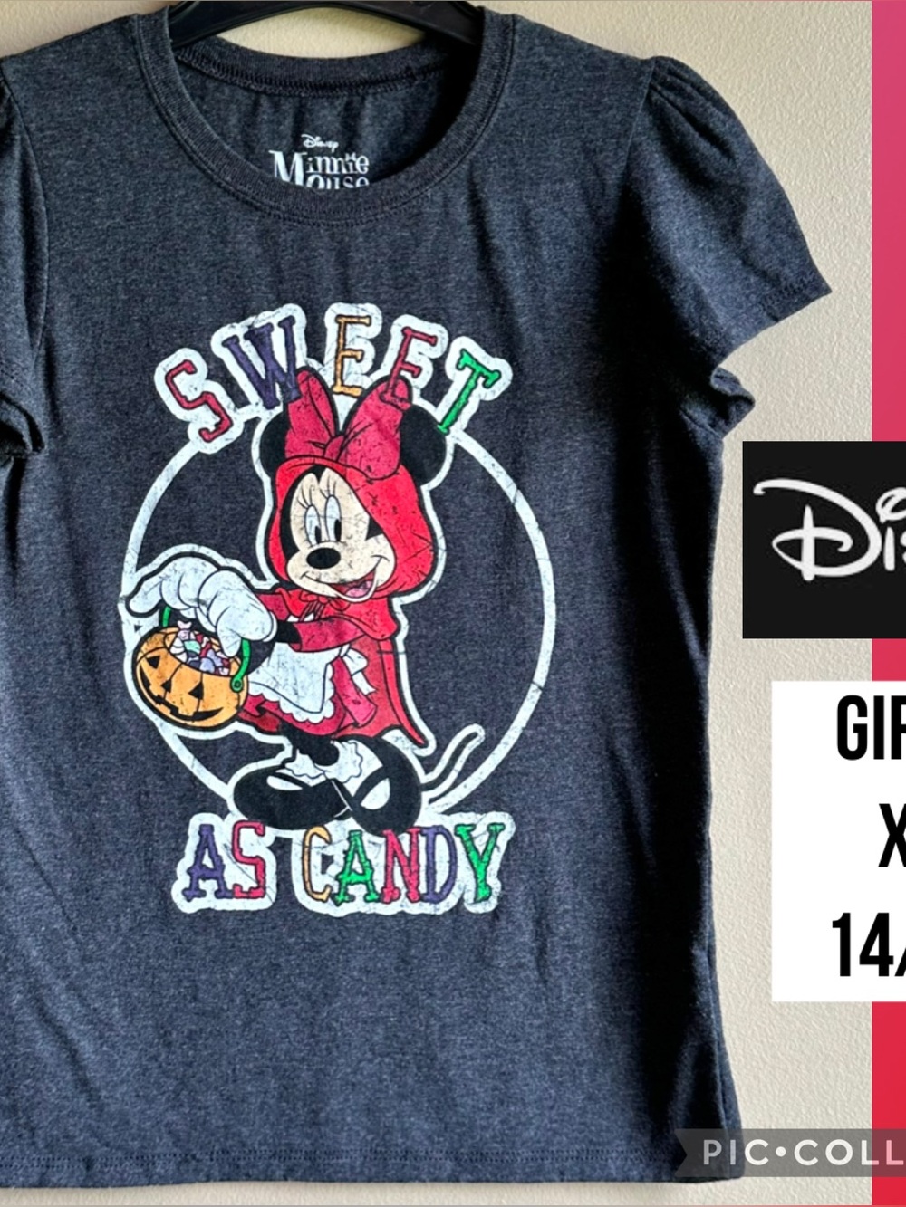 Disney Girls T-Shirt Minnie Mouse GLOW IN THE DARK Halloween Sweet as Candy XL